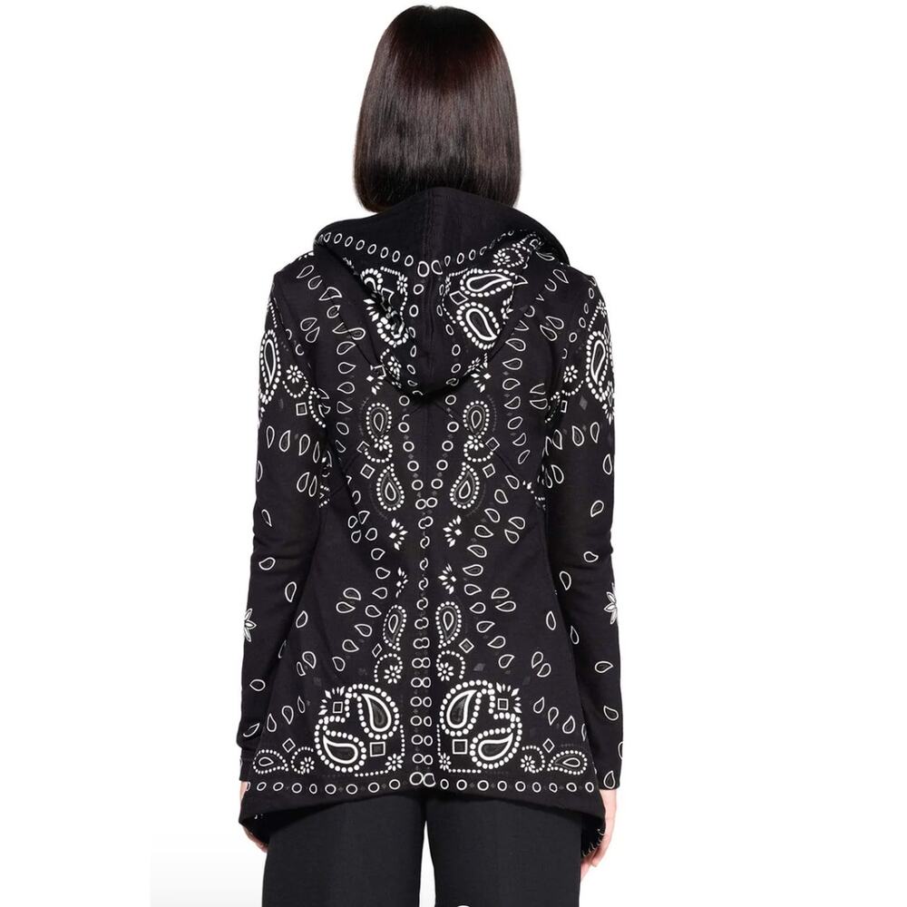 Jonny Cota Draped Hoodie in Black Bandana Open Front Women’s Small - Picture 2 of 14